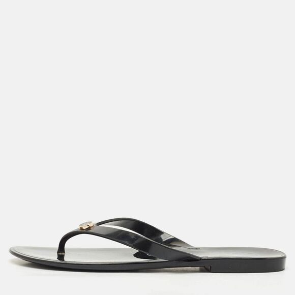 Tory Burch Black Rubber Mini Miller Thong Flats Size 37.5